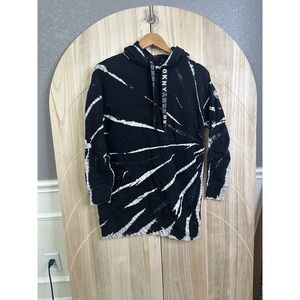 DKNY Sport Black White Tie Dye Hoodie Dress Women's Size‎ S Long Sleeve Hooded